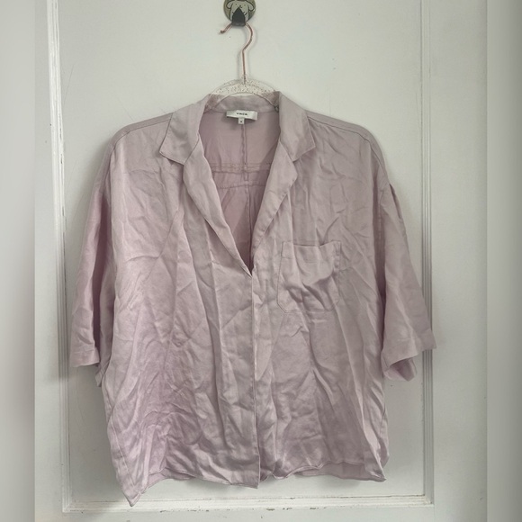 Vince Short Sleeve Satin Silk Pajama Top in Pale Iris Size M $295 - Picture 2 of 6